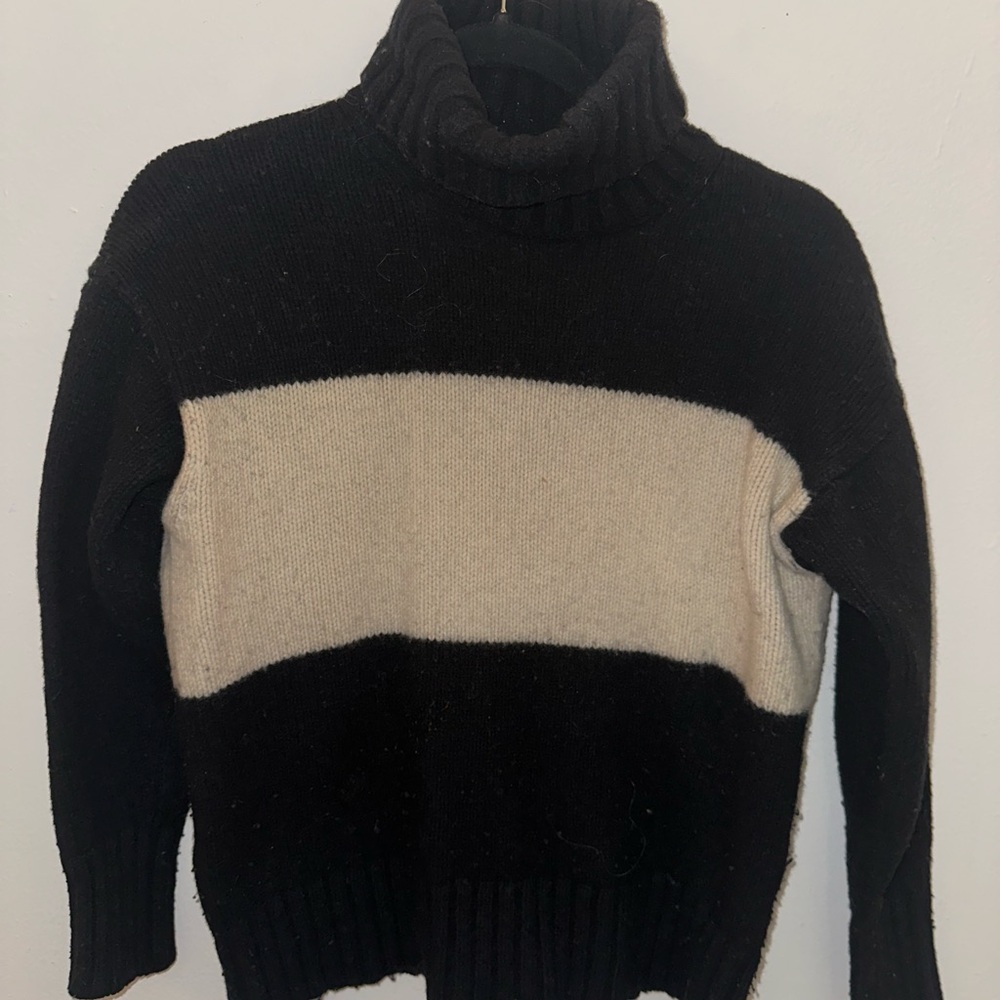 Polo Ralph Lauren Black and Cream Women's Turtleneck Sweater